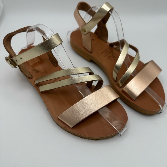 iris Shoes - Iris Hand Made Greek Genuine Leather Sandals Size EU 37 Tan, Gold, Rose Gold